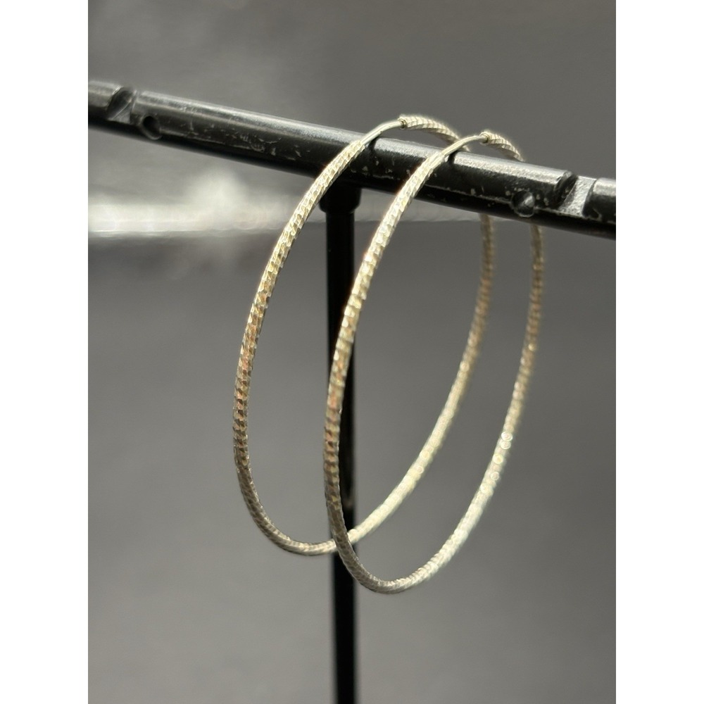 EUC Sterling Silver 45MM Textured Hoop Earrings 925 G9